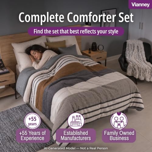 Vianney Tan Grey White Full/Queen Reversible Sherpa Throw Blanket