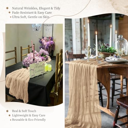 12 Pack Beige Cheesecloth Table Runner 17x128 Inch Boho Home Decor