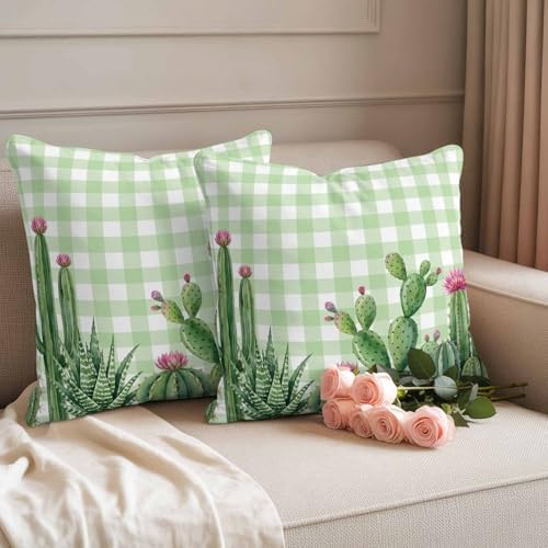 Green Cactus Tropical Waterproof Outdoor Pillow Covers 18''x18'' Set
