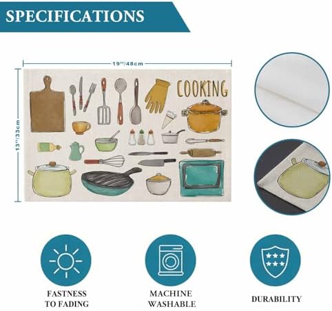 Kitchenware Placemats Set of 4, Cotton Linen Fabric Place Mats