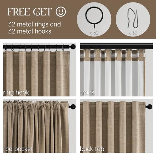 Topfinel Linen Blackout Curtains 96 Inch Long, Light Blocking Rustic