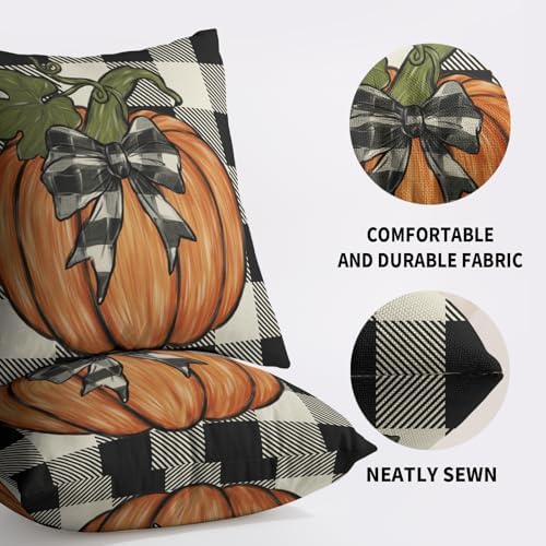 Fall Pillow Covers 22x22 Inch Set of 2, Burnt Orange Pumpkin Buffalo