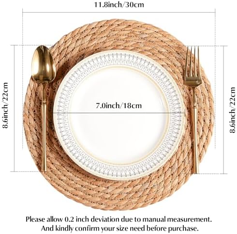 Round Woven Placemats - Boho Rattan Placemats Natural Water Hyacinth