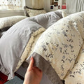 Floral Duvet Cover Queen Size, Washed Cotton Soft Bedding Set 4 Piece