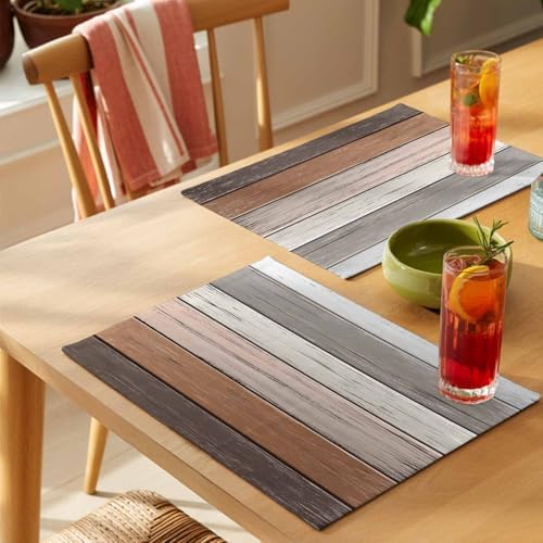 Placemats Set of 8, Farmhouse Brown Grey Woven Placemat, Linen Place