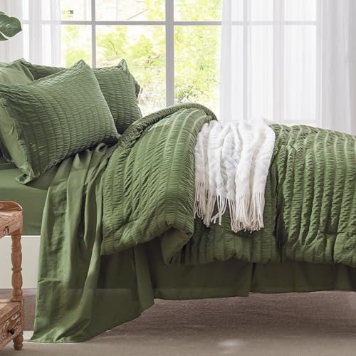 Full Size Comforter Sets 7 Piece, Olive Green Bed in a Bag Full