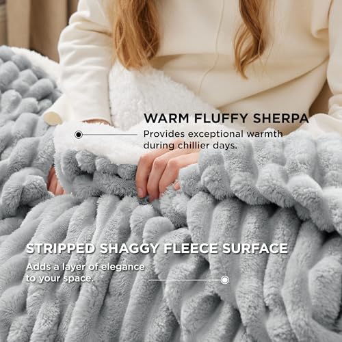 Bedsure Soft Sherpa Blanket Fluffy Throw Grey 50"x60"