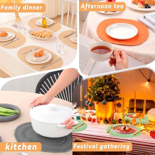 CAMAL Oval Placemats Set of 8, Cotton Woven Table Mats Washable Non