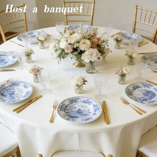 WIGENIUS 6 Pack Round Table Cloth 90 Inch Ivory Cloth Fit 5FT Round