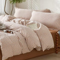 SAPHREAS Gingham Duvet Cover Set Queen Size, 100% Washed Cotton Linen