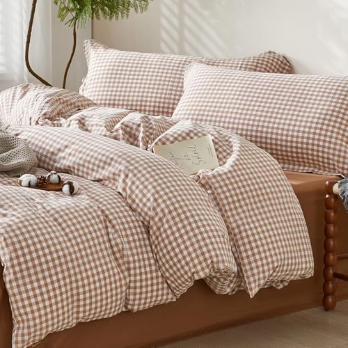SAPHREAS Gingham Duvet Cover Set Queen Size, 100% Washed Cotton Linen
