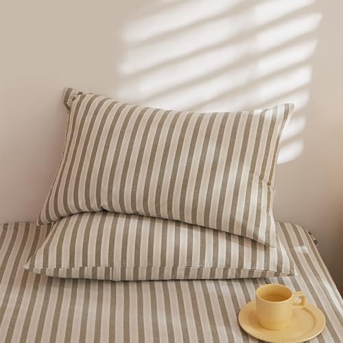 Grey Striped Duvet Cover Set 3 Pieces - King Size Soft Washed Cotton