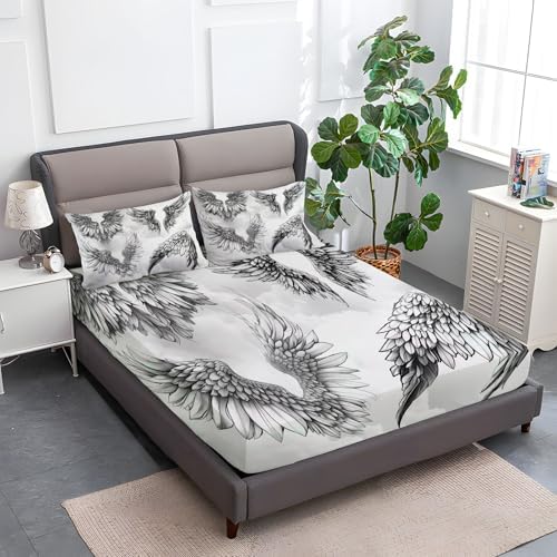 Fitted Sheet 3 Pieces Twin XL Size White Gray, Deep Pocket for 8" to