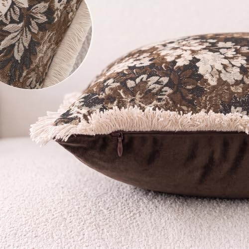 Fancy Homi Set of 2 Vintage Brown Bold Floral Chenille Decorative