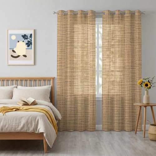 Woven Texture Sheer Curtains for Living Room 96 inch Length 2 Panels