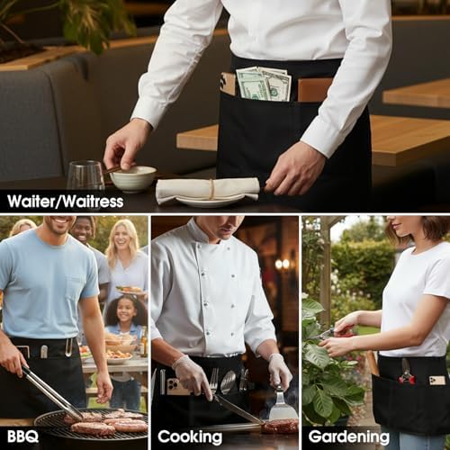 BOHARERS Waist Apron with 3 Pockets 12 Pack - Black Waitress Server