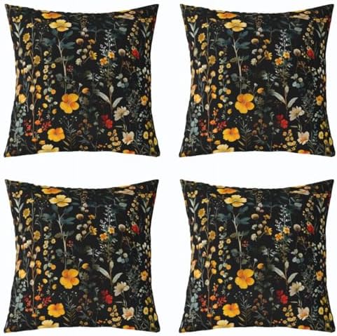jejeloiu Black Flower Throw Pillow Covers Set of 2 Floral Decorative