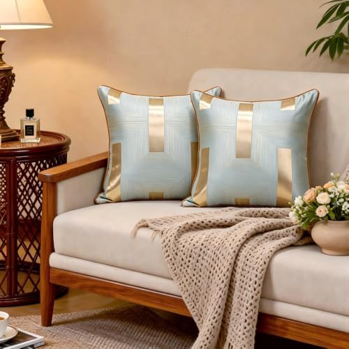 Luxury Geometric Stripe Jacquard Throw Pillow Cover, Polyester