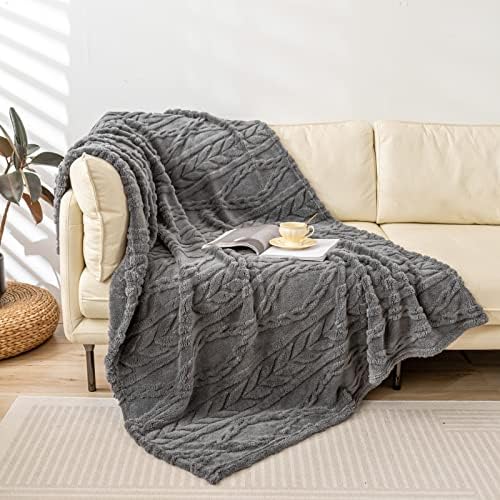 YUSOKI Sherpa Fleece Large Throw Blanket, Grey, 50"x65"