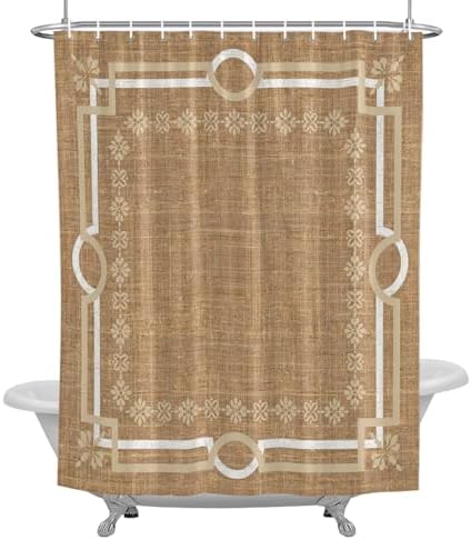 Brown Farmhouse Shower Curtain 84 inches Extra Long Linen Texture