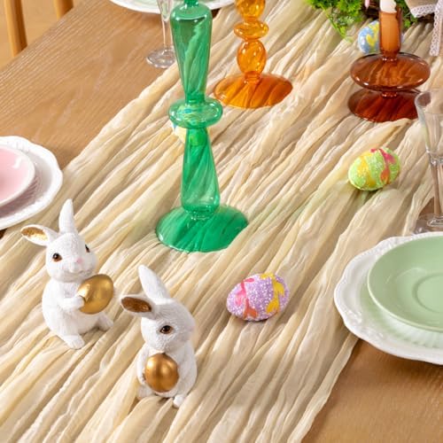 DeZerlor Beige Cheesecloth Table Runners 12 Pack Summer Boho Runners