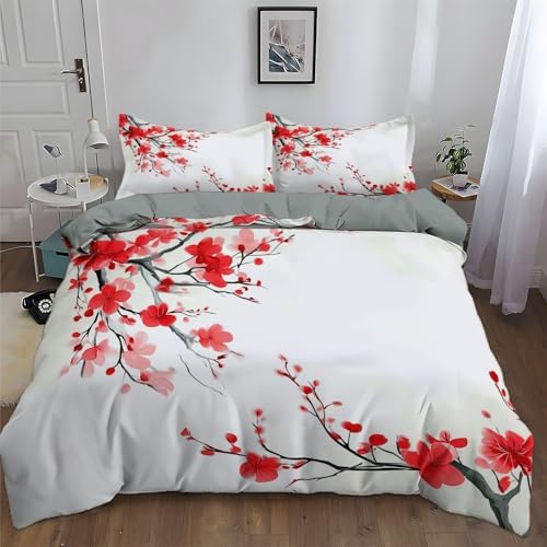 Ink Style Plants and Flowers Grey Duvet Cover Set King (104 x 90 in)
