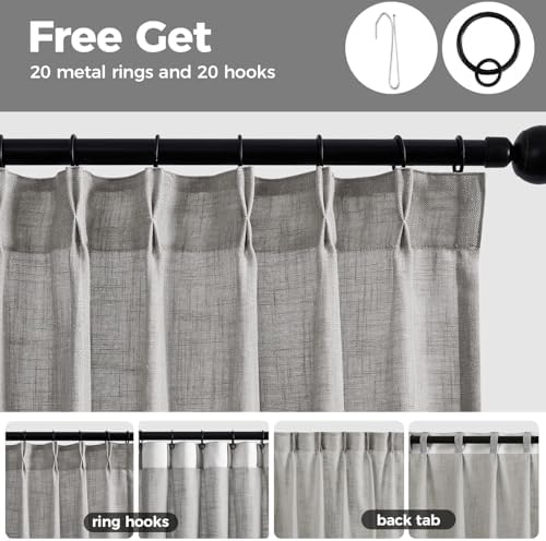 Pinch Pleated Linen Curtains for Living Room, Light Filtering Sheer