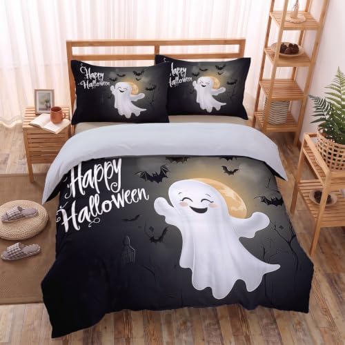 Charcoal Gray Halloween Moonscape Duvet Cover Set for Women Girls