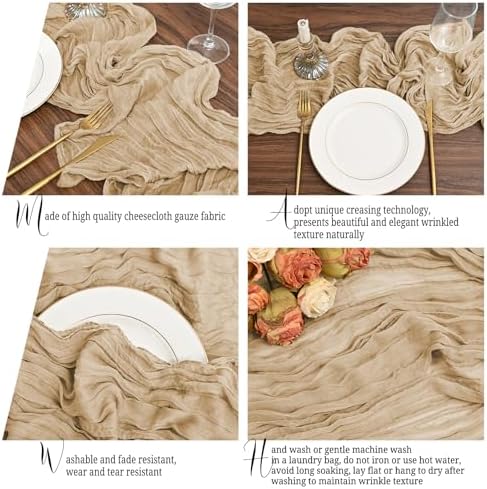 12 Pack Beige Table Runner 10Ft Cheesecloth Table Runner Rustic Gauze