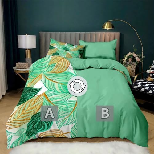King Duvet Cover Reversible Design, Tropical Leaves Lines Soft Bedding