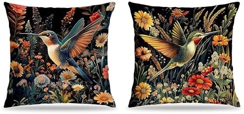 William Morris Inspired-Vintage Floral Hummingbird Pillow Covers 18x18