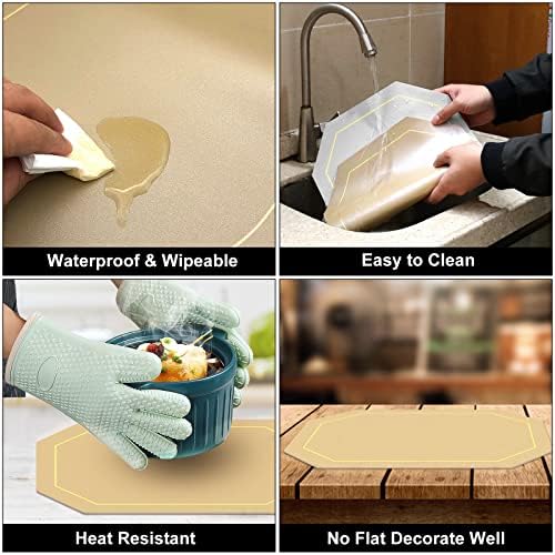 Placemats Set of 6, Beige and Grey Leather Placemats for Dining Table