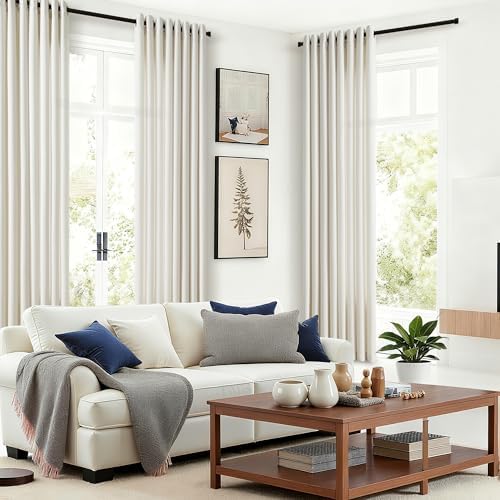 Ivory Semi Sheer Bronze Grommet 108 Inch Extra Long Linen Window