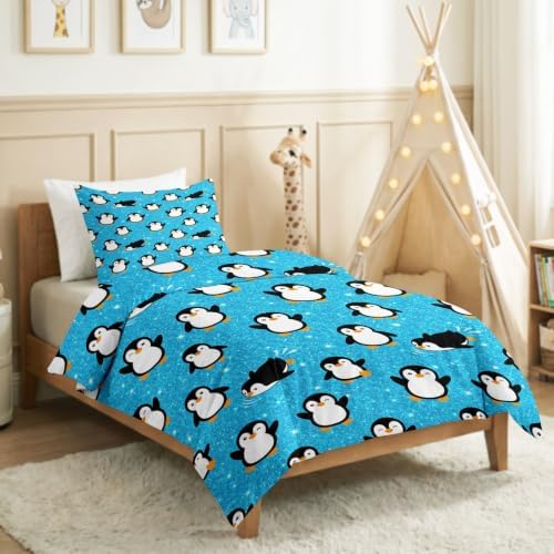 King Duvet Cover Set Soft Microfiber Cartoon Penguin
