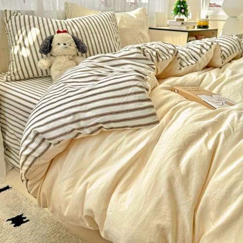Nayoroom Yellow Duvet Cover Twin Reversible Brown Striped Bedding Set