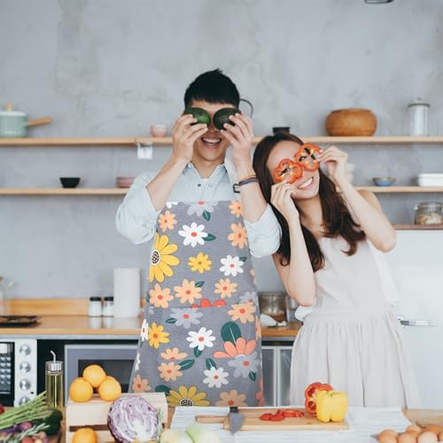 2pcs Adjustable Cotton Linen Kitchen Apron with Pocket, Oil-resistant
