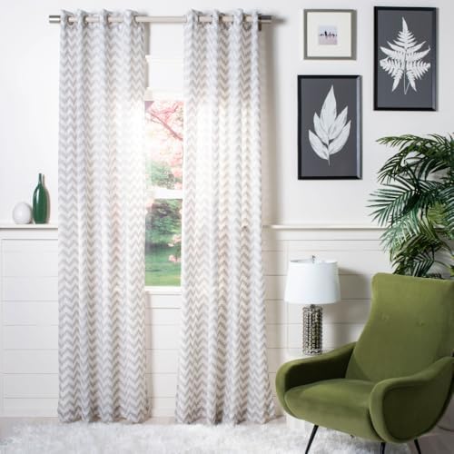 SAFAVIEH Home Curtain Penda White and Taupe Semi-Sheer 52" x 84"