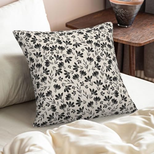 Black Cream Floral Throw Pillow Covers Vintage Rustic Old Style Square
