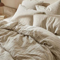 mixinni 3 Piece Striped Duvet Cover Set, Neutral Washed Cotton Linen
