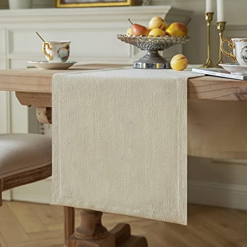 ZeeMart Burlap Style Farmhouse Table Runner, 14x90 Inches Cream