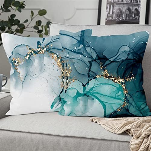 Decorative Pillows for Couch Set of 4,Gold and Teal Marble Throw