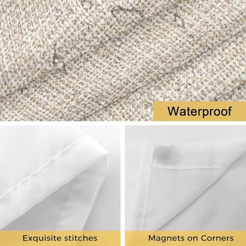 Neutral Tan Linen Weave No Hook Shower Curtain with Snap in Liner