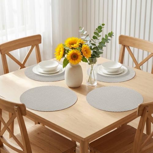 Light Gray Tiny Flowers Leather Placemats Set of 6, 15 Inch, Rustic