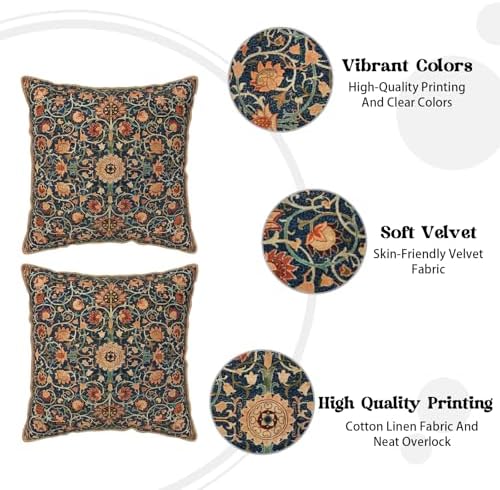 William Morris Vintage Floral Velvet Pillow Covers Set of 2 18x18 Inch