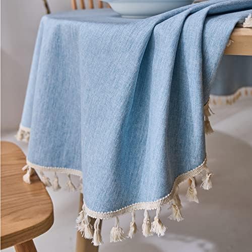Dimatic Linen Textured Round Tablecloth with Tassel - Waterproof Spill
