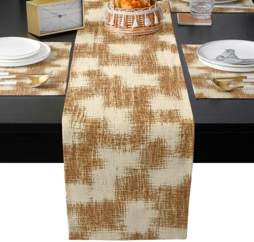 Brown Patchwork Table Mats Set of 6 with Table Runner 90 Inches