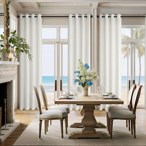 Pitalk 100% Blackout Cream Beige Linen Textured Curtains and Ivory