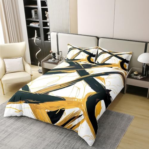 Feelyou Black Beige Gold Duvet Cover 100% Cotton Twin Size Abstract