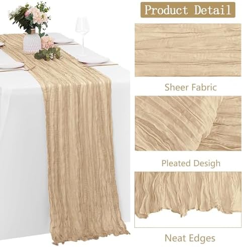 12 Pack Beige Cheesecloth Table Runner 20 x120 Inch - 10FT Boho Rustic