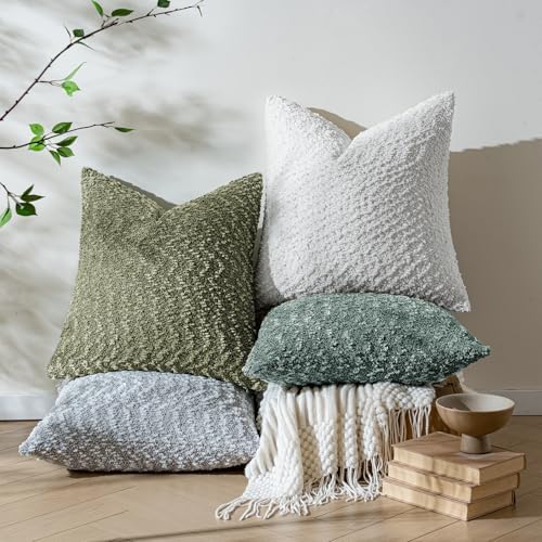 a moment Olive Green Pillow Covers Set of 2 with Plush Cluster Texture